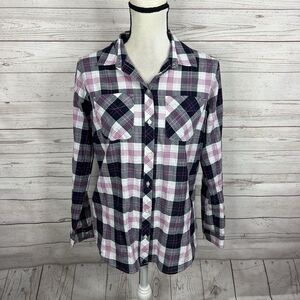Eddie Bauer Classic Fit Button Up Shirt Size Medium Blue Purple Plaid